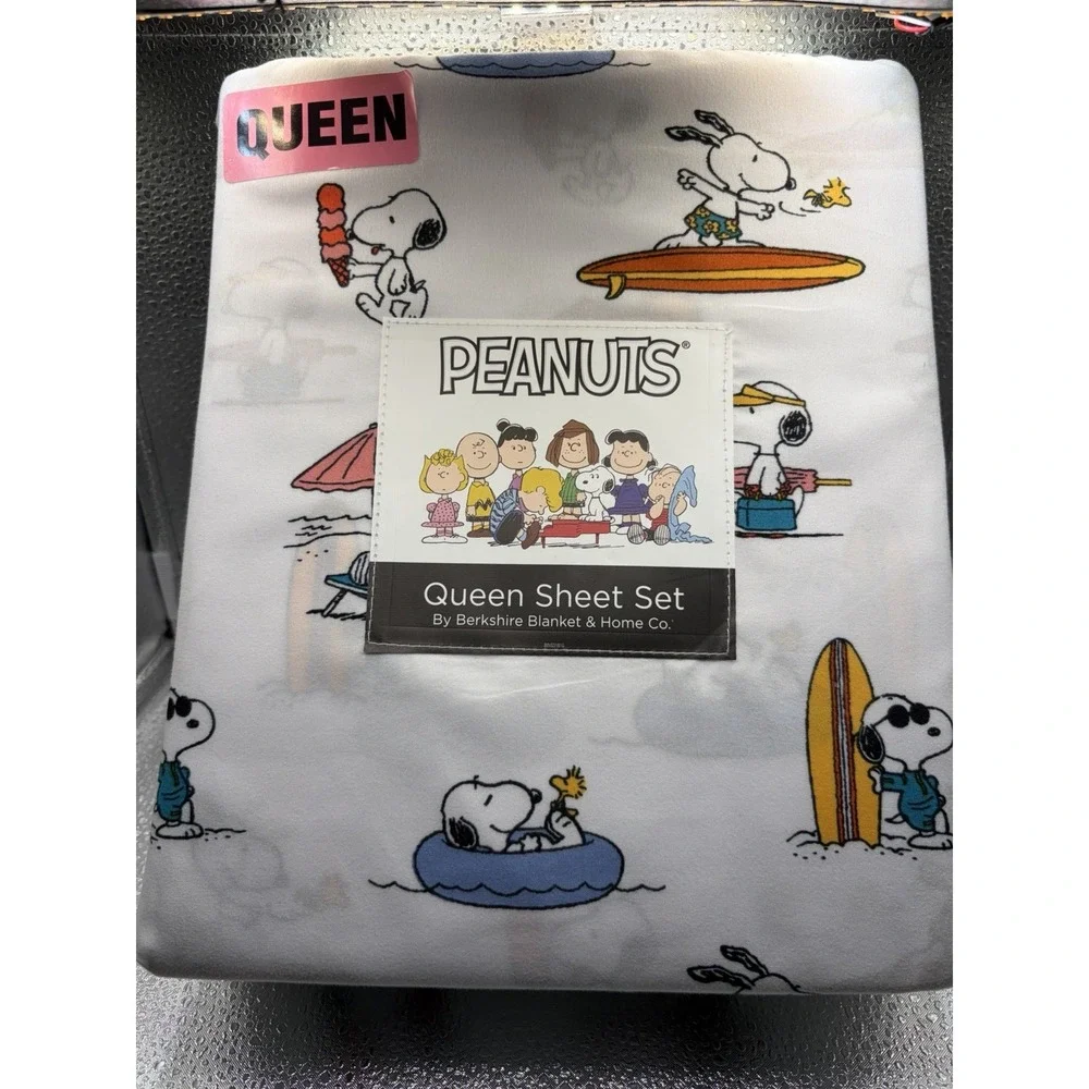 Peanuts Queen Sheet Set Snoopy & Friends By Berkshire Surfing Summer Polyester